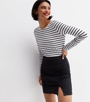 New Look Black Coated Denim Mini Skirt